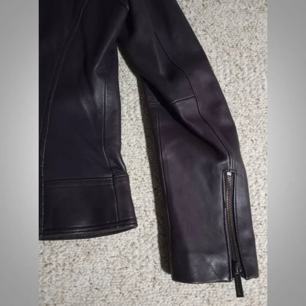 stunning! Michael Kors purple LEATHER jacket Coat size medium moto style
